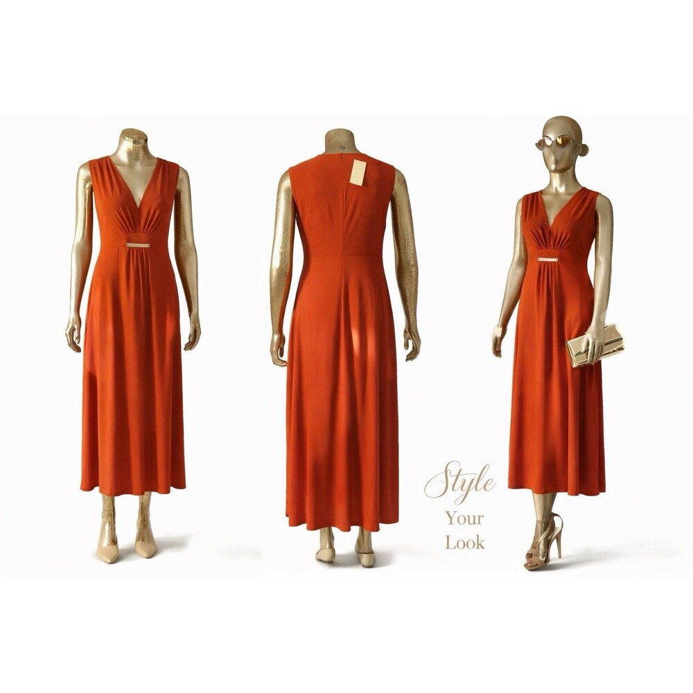 Michael Kors Cherry Tomato Red Dress Womens L Sleeveless V Neck Empire Waist - Picture 14 of 16
